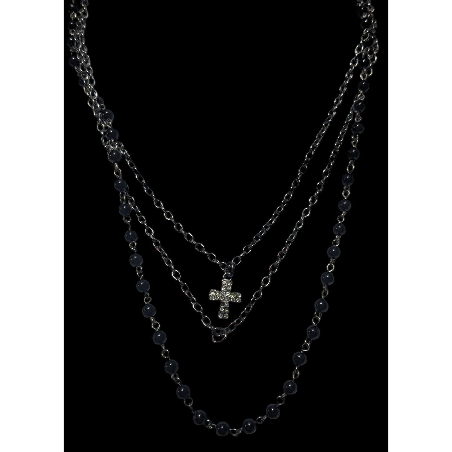 Gothic Beaded Multilayer Minimalist Cross Necklace