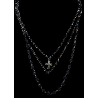 Gothic Beaded Multilayer Minimalist Cross Necklace