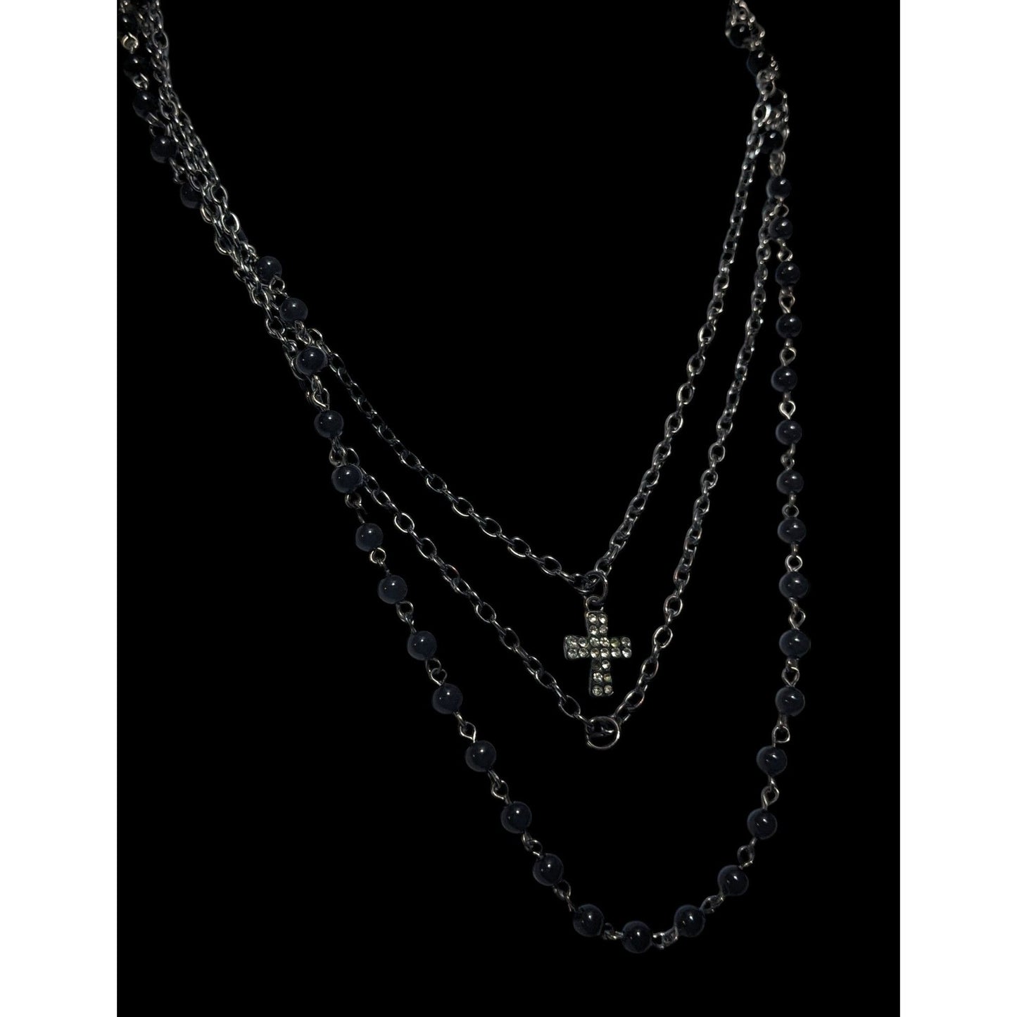 Gothic Beaded Multilayer Minimalist Cross Necklace