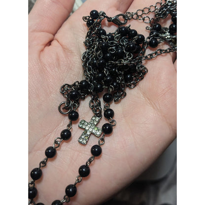 Gothic Beaded Multilayer Minimalist Cross Necklace