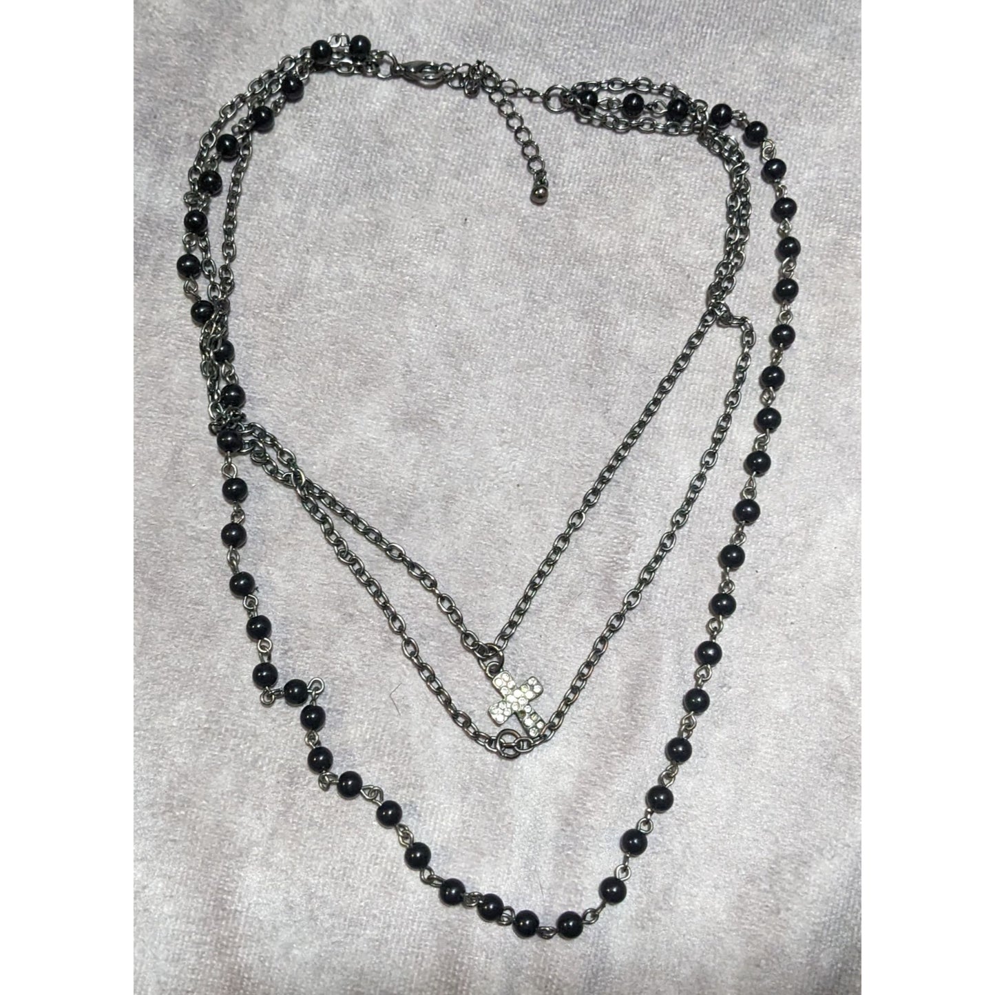 Gothic Beaded Multilayer Minimalist Cross Necklace