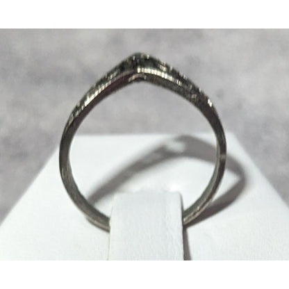 Elven Art Nouveau Scroll Silver Tone Chevron Ring Size 7