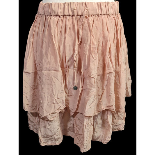 Odd Molly Pink Tiered Skirt 100% Viscose Elastic Waist Size 1