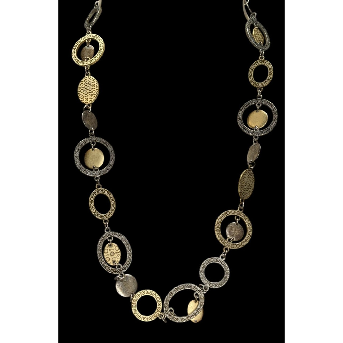 Vintage Premier Designs Engraved Link Necklace Gold Silver Tone Brutalist Statement