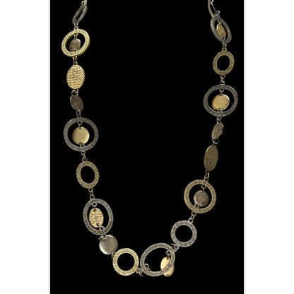 Vintage Premier Designs Engraved Link Necklace Gold Silver Tone Brutalist Statement