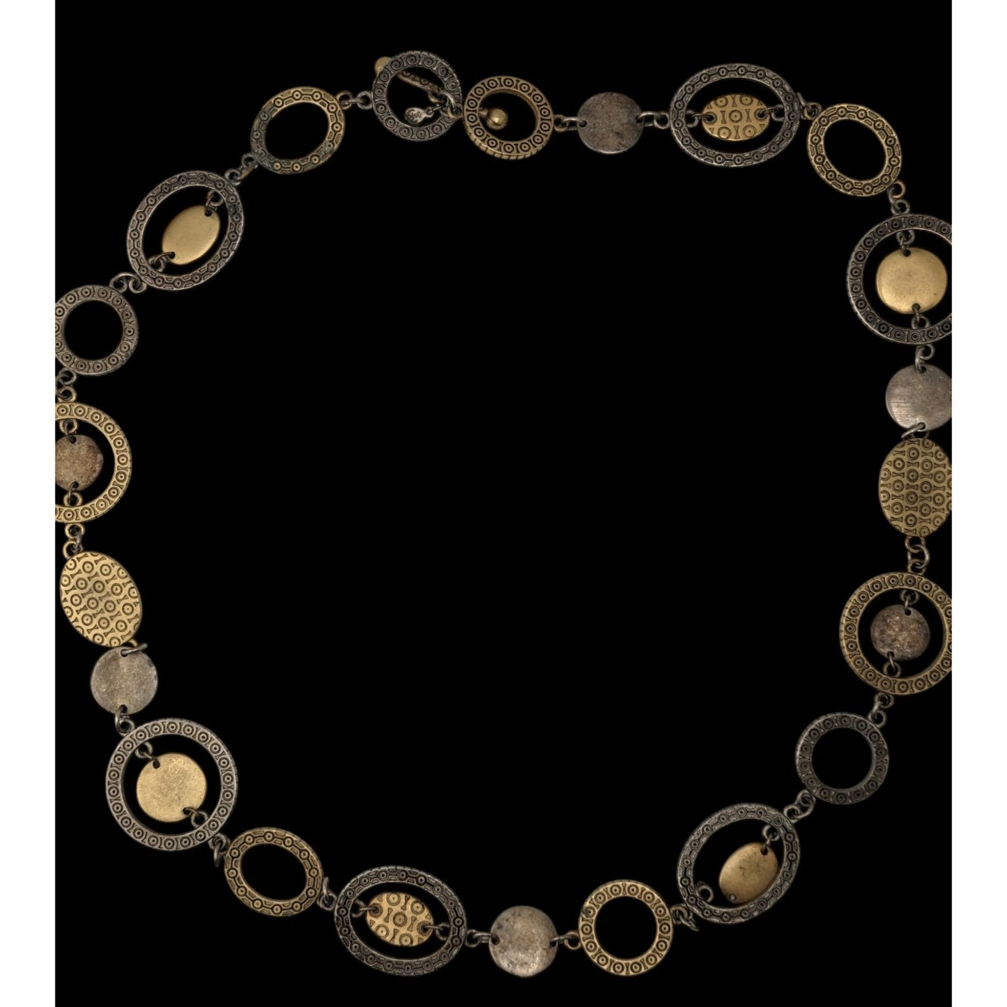 Vintage Premier Designs Engraved Link Necklace Gold Silver Tone Brutalist Statement
