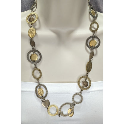 Vintage Premier Designs Engraved Link Necklace Gold Silver Tone Brutalist Statement