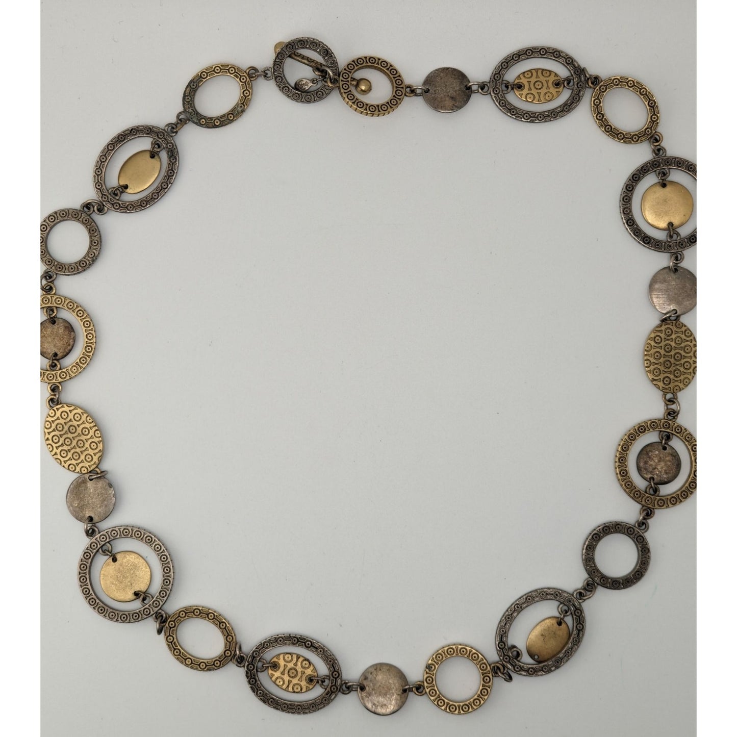 Vintage Premier Designs Engraved Link Necklace Gold Silver Tone Brutalist Statement
