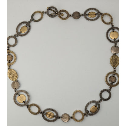 Vintage Premier Designs Engraved Link Necklace Gold Silver Tone Brutalist Statement