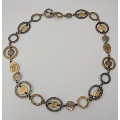 Vintage Premier Designs Engraved Link Necklace Gold Silver Tone Brutalist Statement