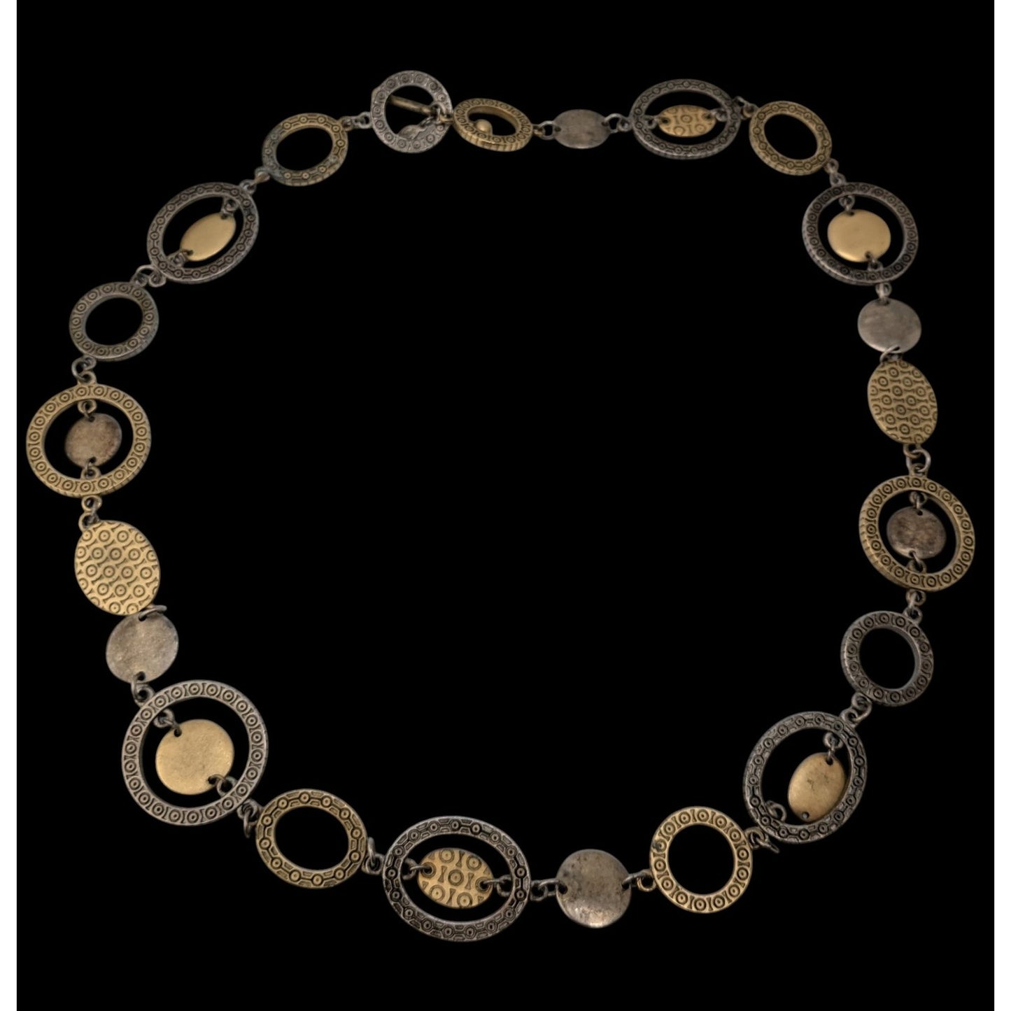 Vintage Premier Designs Engraved Link Necklace Gold Silver Tone Brutalist Statement