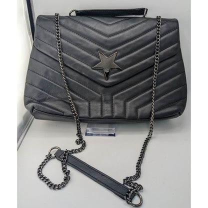 Anna Kay Fashions Black Italian Leather Quilted Shoulder Bag With Star Accent & Chain Strap 11"x7"x3.5"