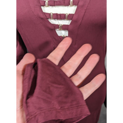 Bebe Burgundy Plunge Neck Long Sleeve Midi Dress Size Medium