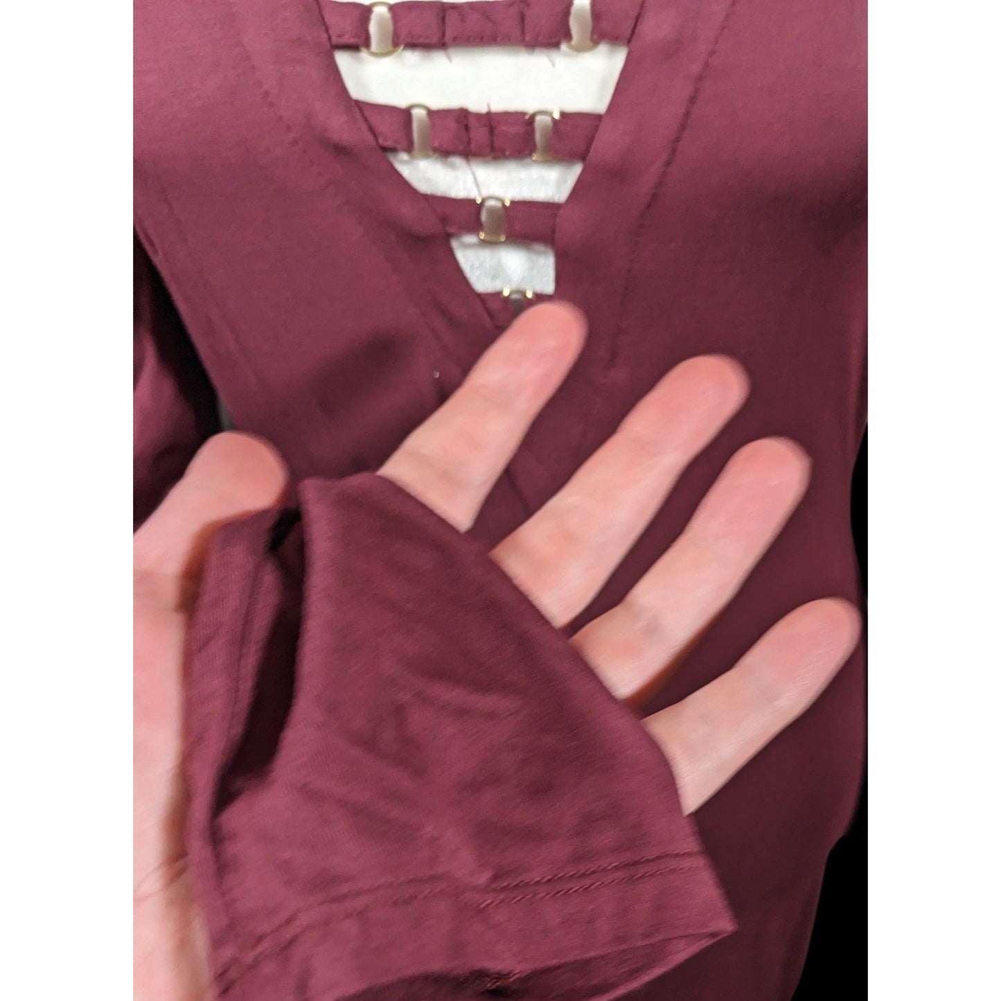 Bebe Burgundy Plunge Neck Long Sleeve Midi Dress Size Medium