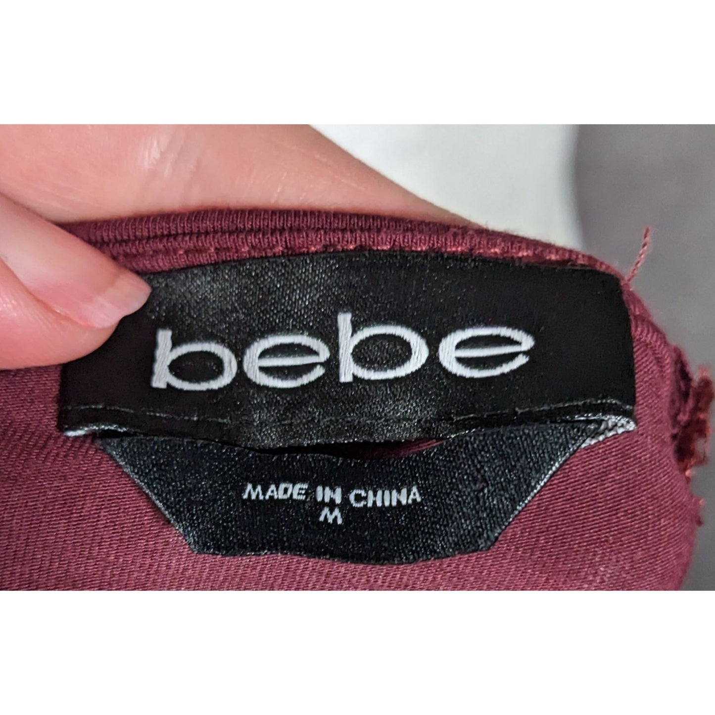 Bebe Burgundy Plunge Neck Long Sleeve Midi Dress Size Medium