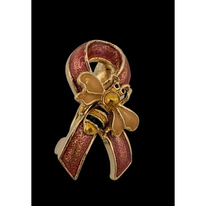 Bee On Ribbon Red And Yellow Enamel Brooch