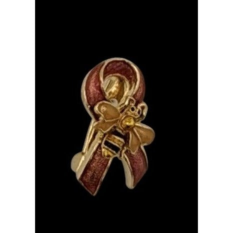 Bee On Ribbon Red And Yellow Enamel Brooch