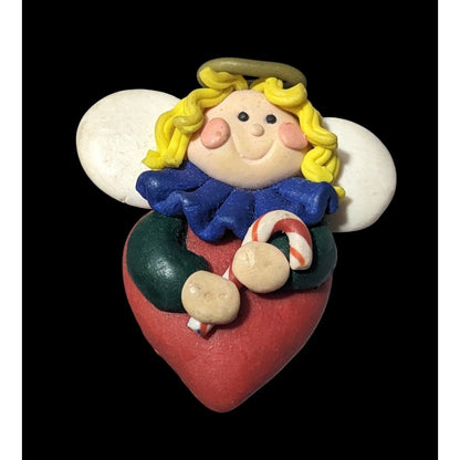 Handmade Candycane Heart Angel Holiday Brooch