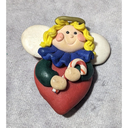 Handmade Candycane Heart Angel Holiday Brooch