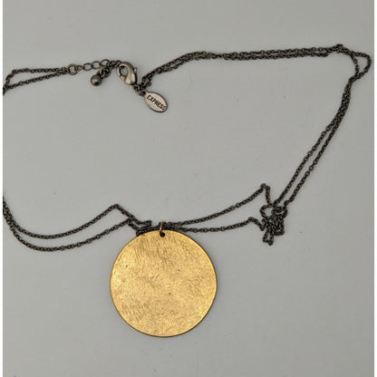 Express Gold Disc Pendant Necklace Mixed Metal Minimalist Modern Jewelry