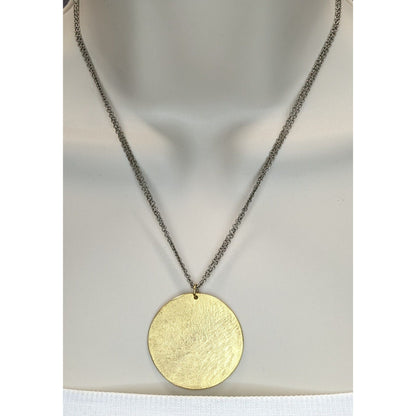 Express Gold Disc Pendant Necklace Mixed Metal Minimalist Modern Jewelry