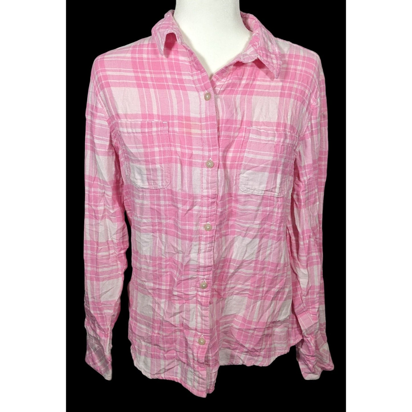 Riders By Lee Indigo Pink And White Plaid Button Top