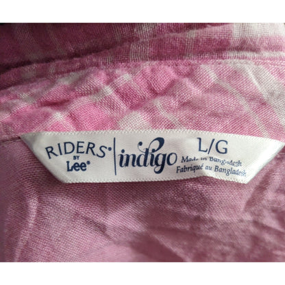 Riders By Lee Indigo Pink And White Plaid Button Top