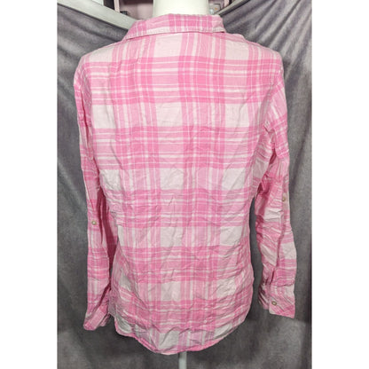 Riders By Lee Indigo Pink And White Plaid Button Top