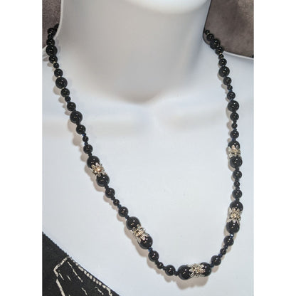 Goth Coquette Vintage Black Beaded Floral Rhinestone Statement Necklace