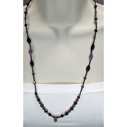 Gothic Handmade Glass Beaded Black And Purple Necklace