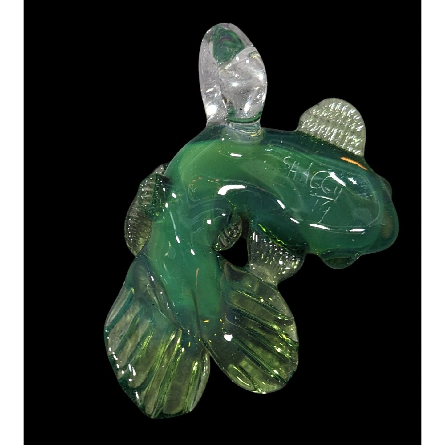 Shaggy Signed Green Glass Koi Fish Necklace