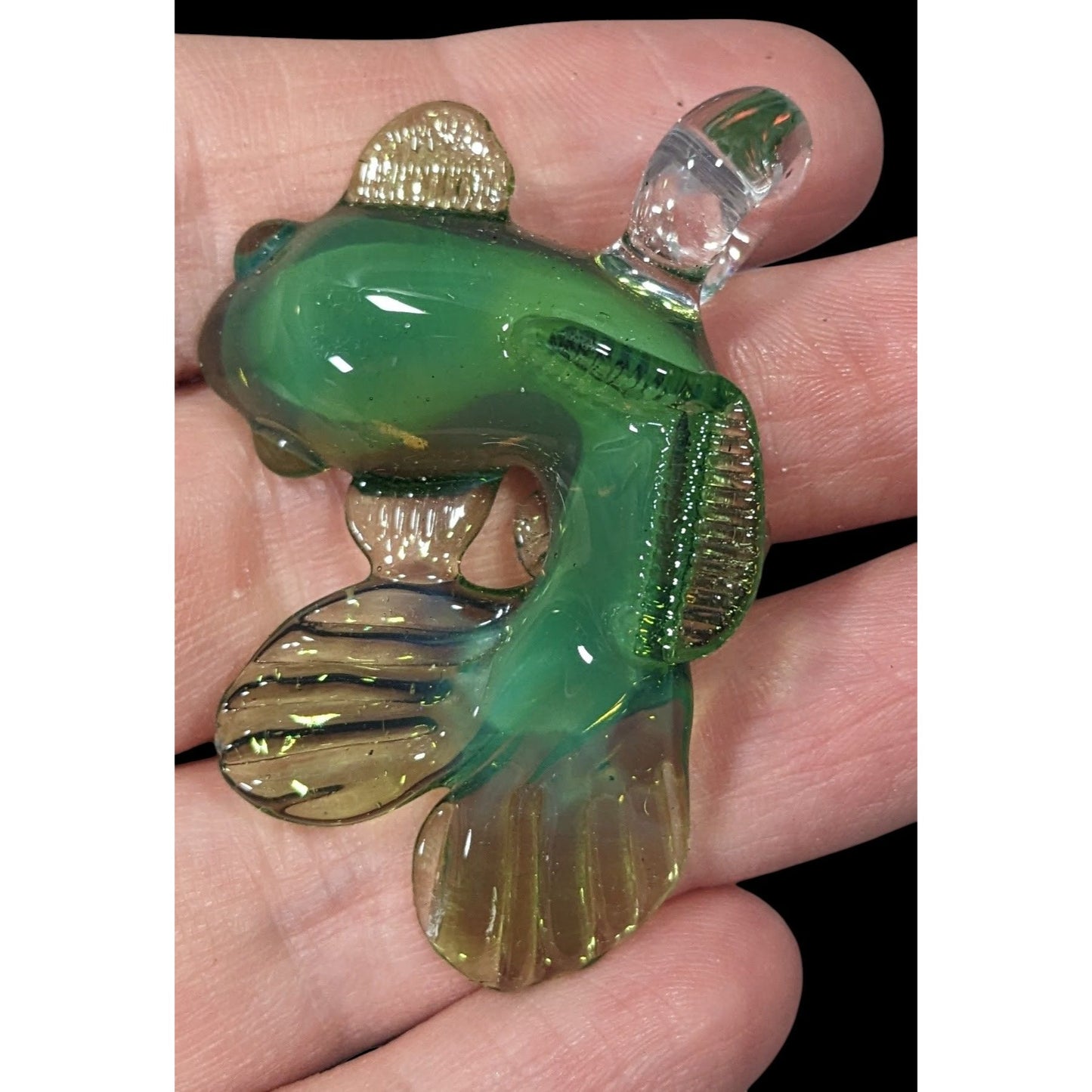 Shaggy Signed Green Glass Koi Fish Necklace