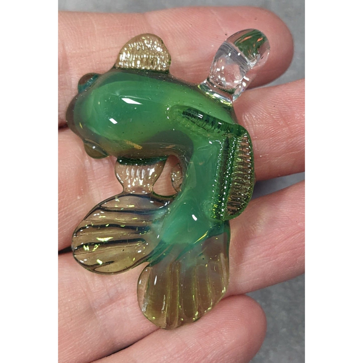 Shaggy Signed Green Glass Koi Fish Necklace