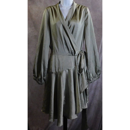 Club L London Silky Grey Ruffle Wrap Dress