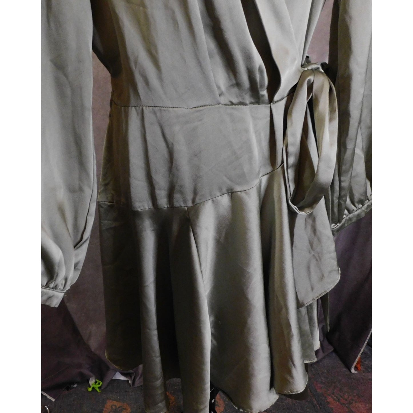 Club L London Silky Grey Ruffle Wrap Dress