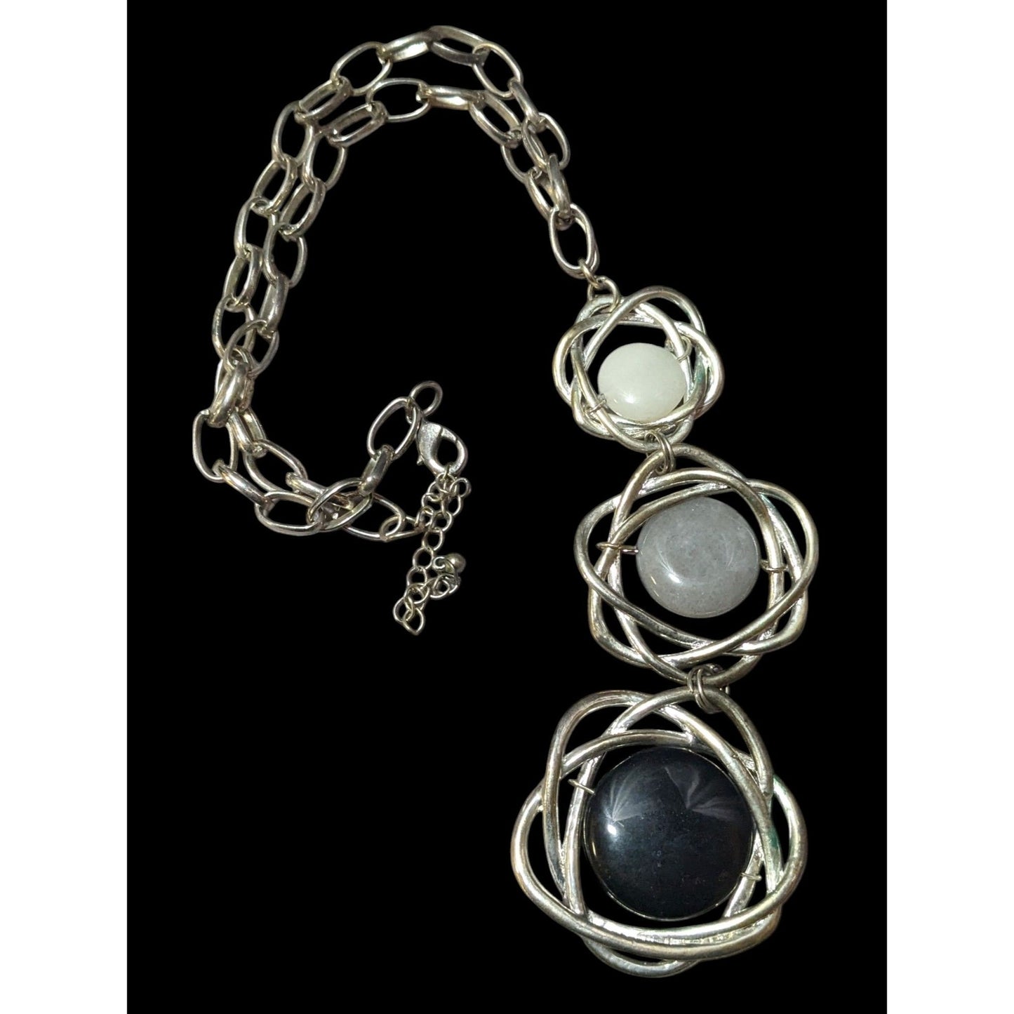 Graduating Grey Scale Gemstone Knot Pendant Necklace