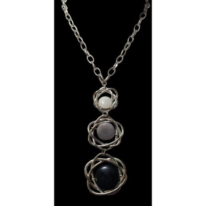 Graduating Grey Scale Gemstone Knot Pendant Necklace