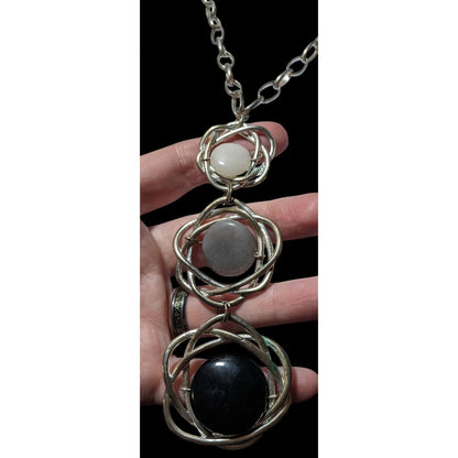 Graduating Grey Scale Gemstone Knot Pendant Necklace