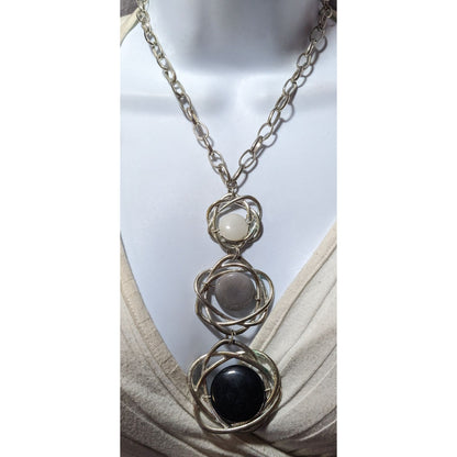 Graduating Grey Scale Gemstone Knot Pendant Necklace