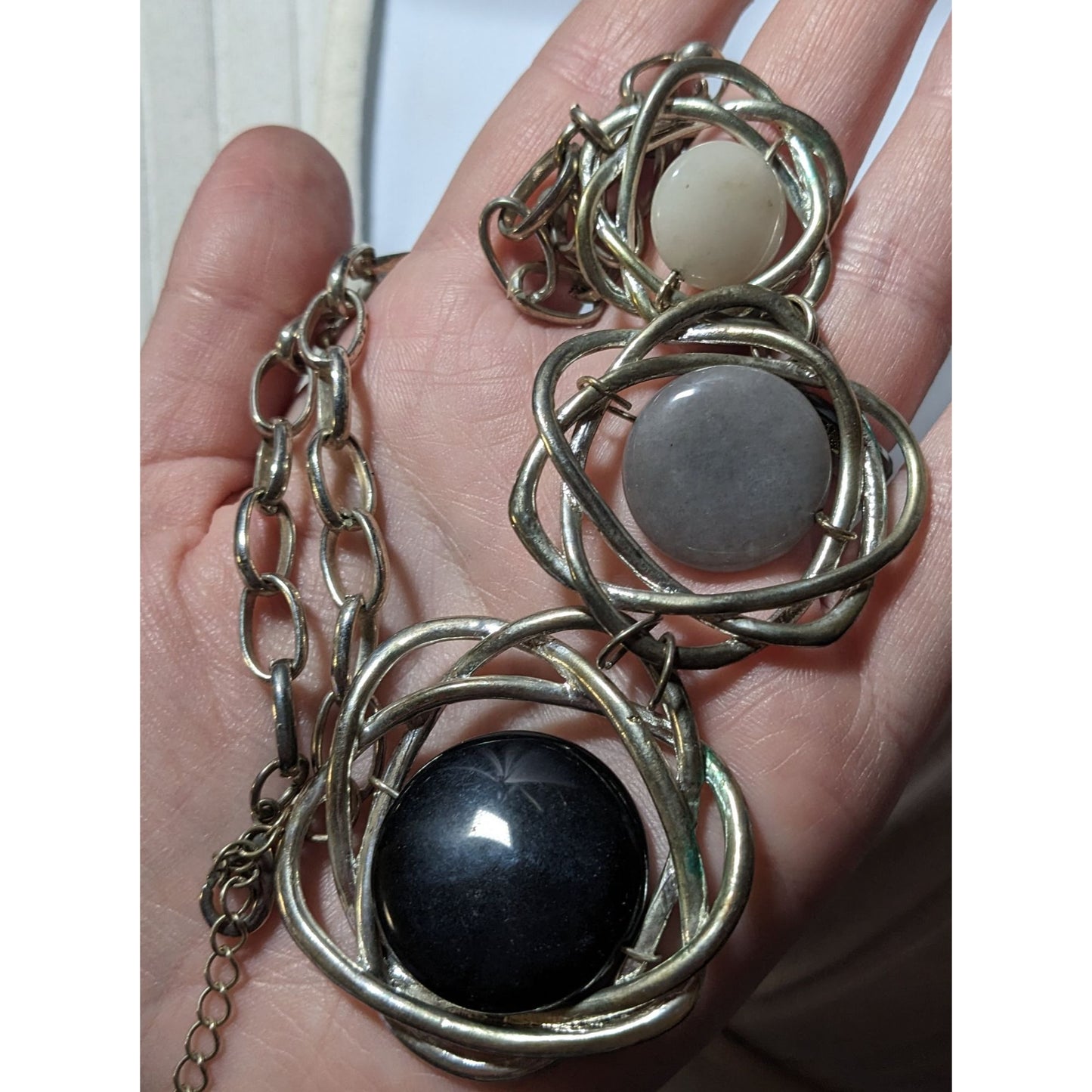 Graduating Grey Scale Gemstone Knot Pendant Necklace