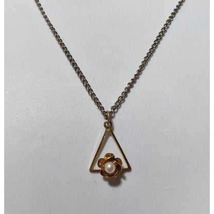 Vintage Minimalist Geometric Rose Seed Pearl Pendant Necklace