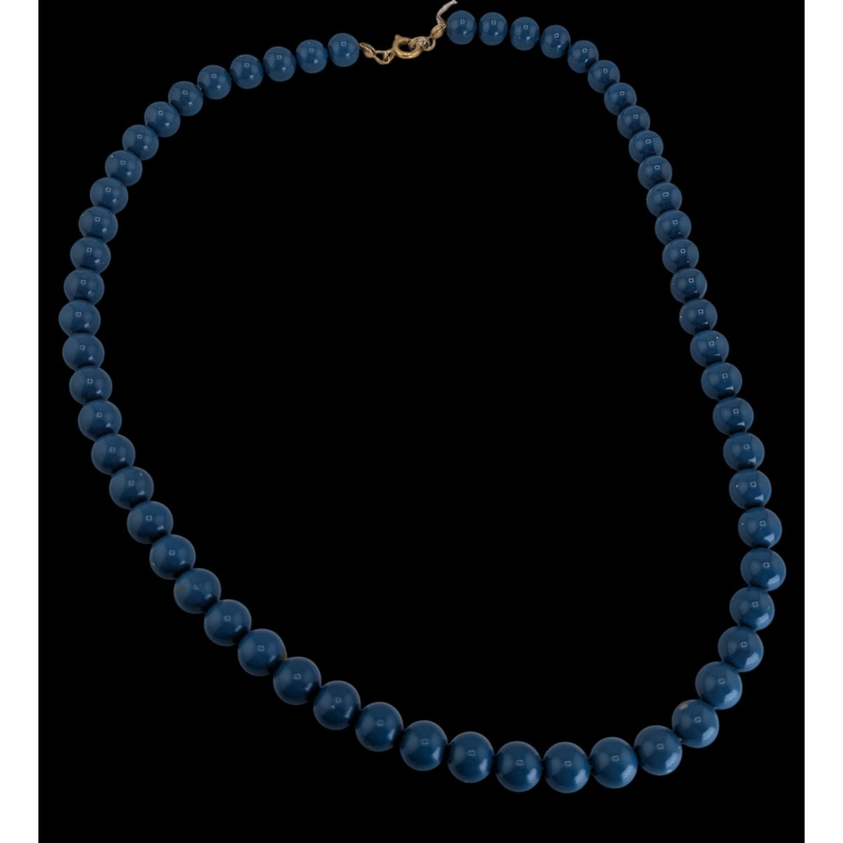 Retro Mod Minimalist Blue Round Beaded Necklace Gold Tone Clasp