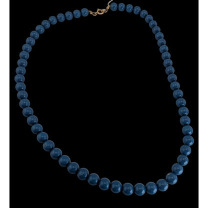 Retro Mod Minimalist Blue Round Beaded Necklace Gold Tone Clasp