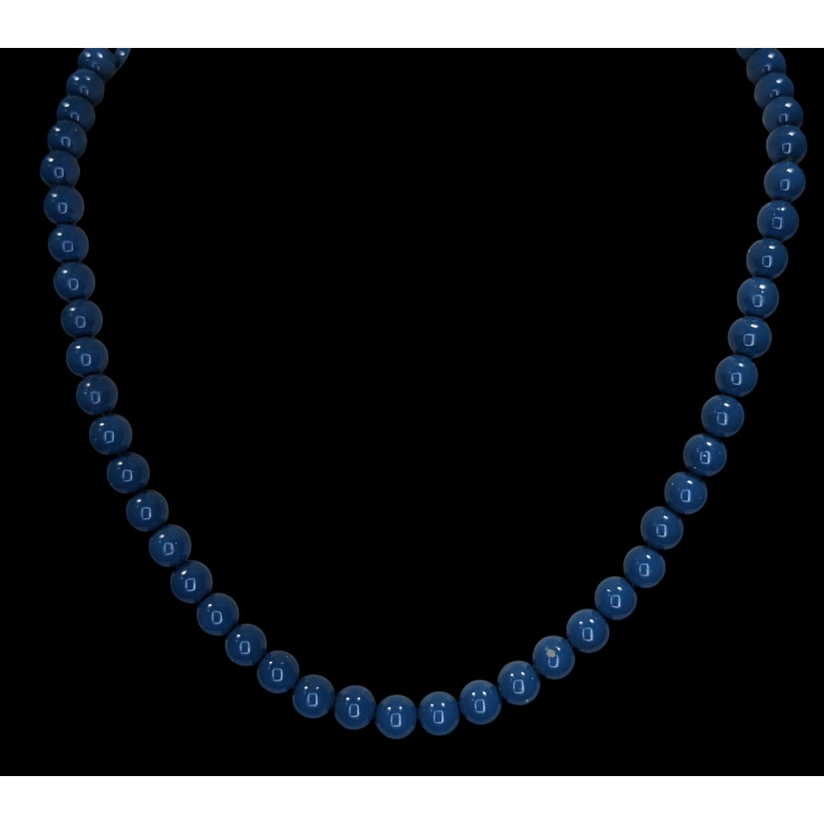 Retro Mod Minimalist Blue Round Beaded Necklace Gold Tone Clasp