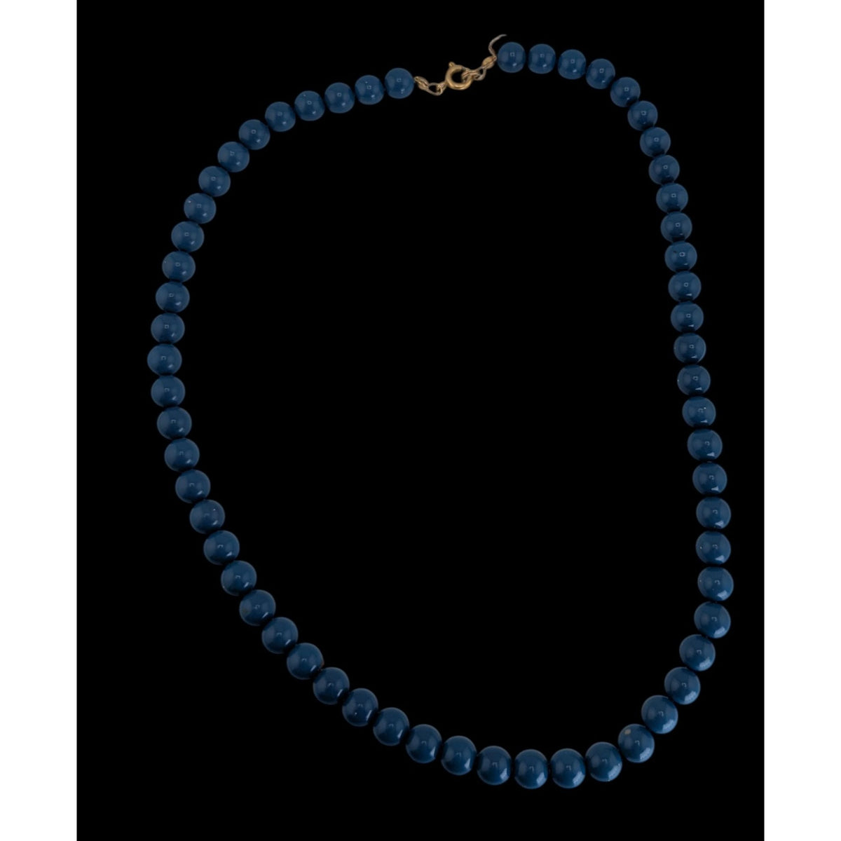 Retro Mod Minimalist Blue Round Beaded Necklace Gold Tone Clasp