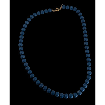 Retro Mod Minimalist Blue Round Beaded Necklace Gold Tone Clasp