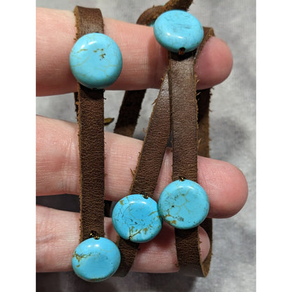 Vintage Handmade Western Leather Wrap Bracelet With Turquoise Beads