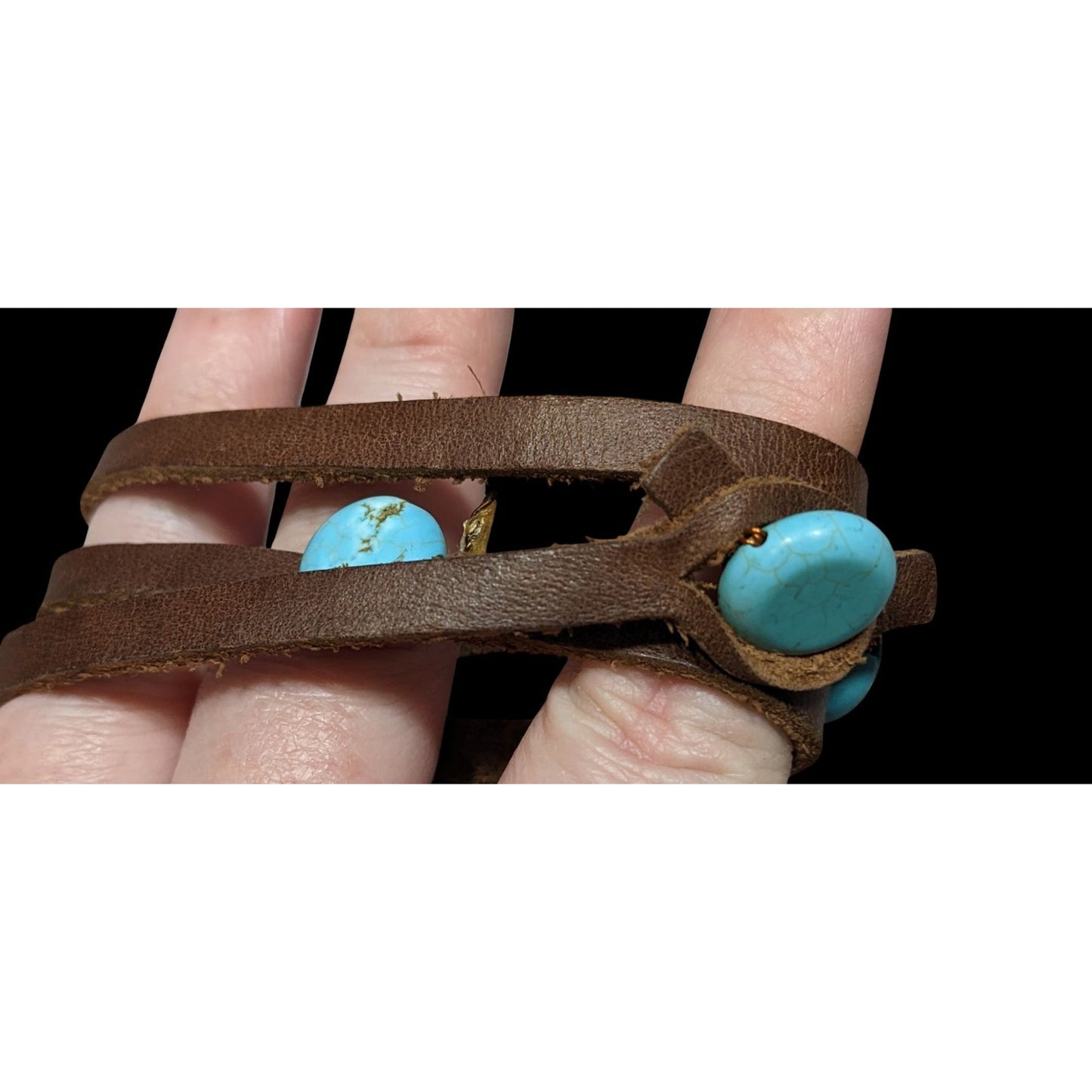 Vintage Handmade Western Leather Wrap Bracelet With Turquoise Beads