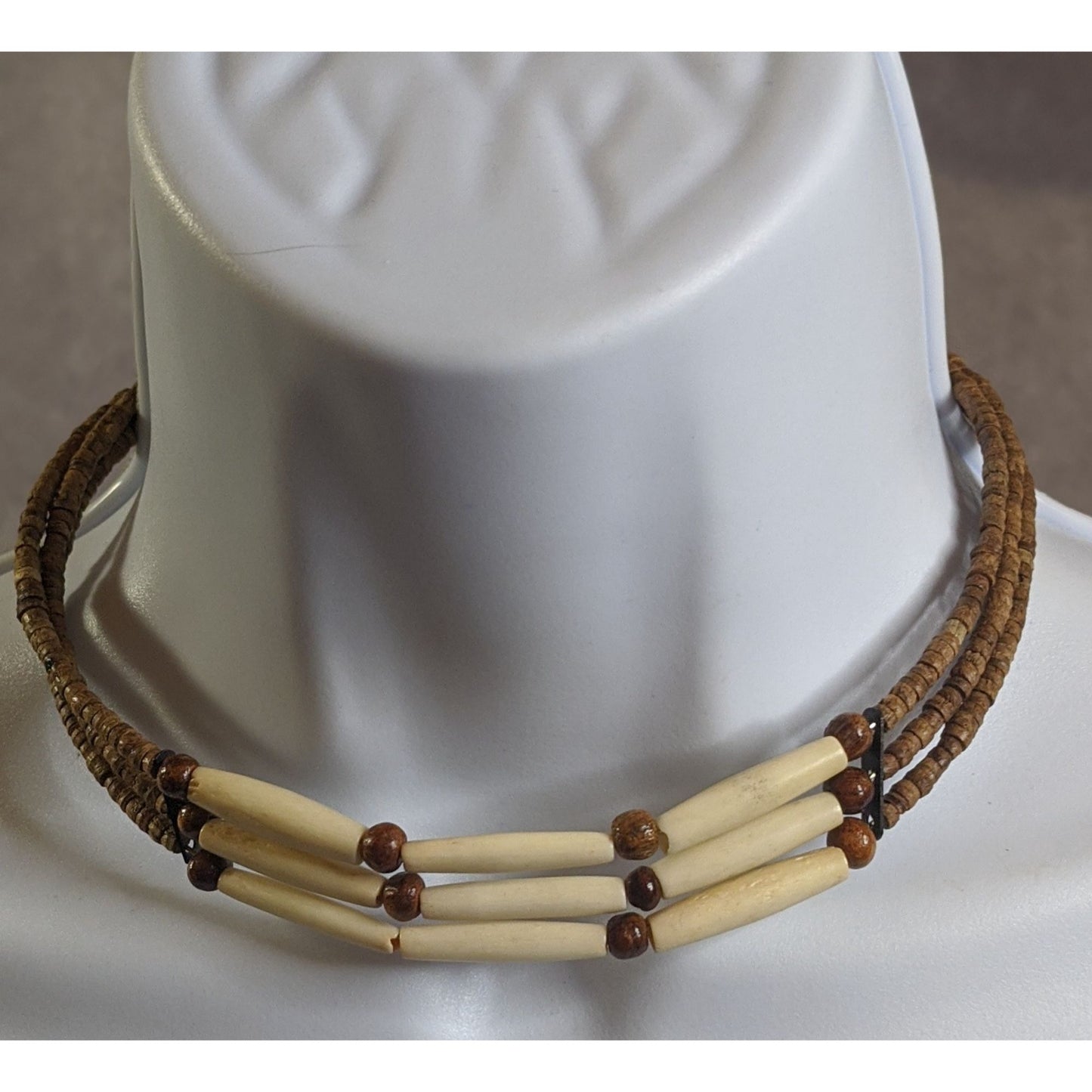 Tribal Natural Brown And Cream Choker Necklace