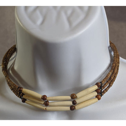 Tribal Natural Brown And Cream Choker Necklace